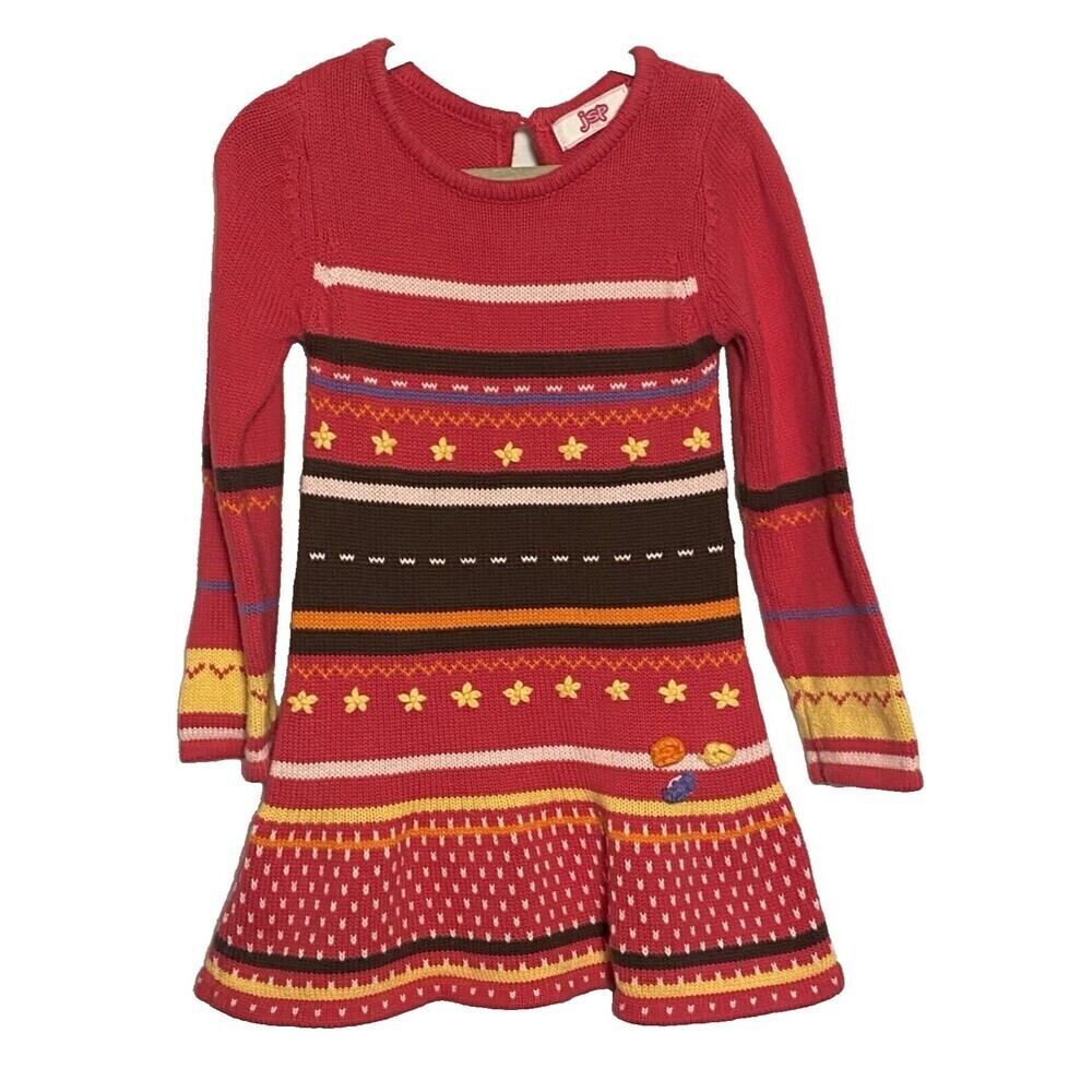 jsp962 Girls Sweater Dress Size 36 Months Long Sleeve Pink Boho Dress